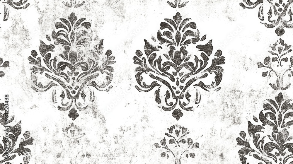 Obraz premium Distressed damask seamless pattern tile on a white background