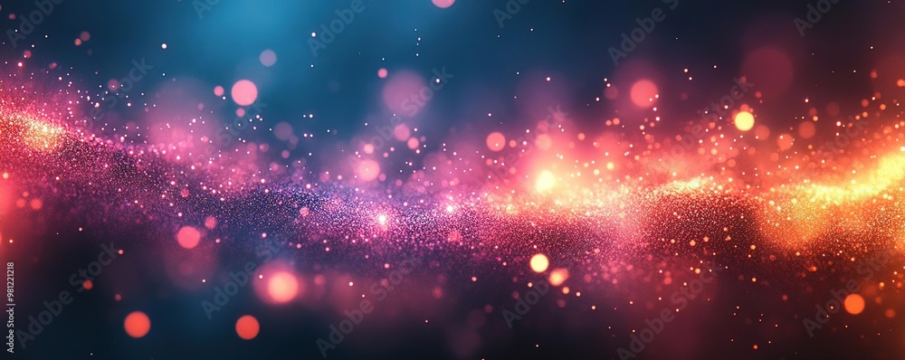 Fototapeta premium A vibrant and mesmerizing abstract background featuring colorful bokeh lights and sparkling particles creating a magical atmosphere.
