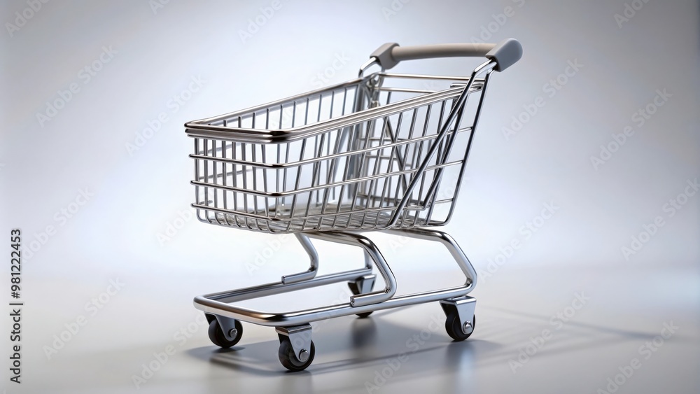 Empty silver shopping trolley isolated on background, supermarket, retail customer, cart, carrying, product, purchase Empty silver shopping trolley isolated on background, supermarket, retail customer, cart, carrying, product, purchase