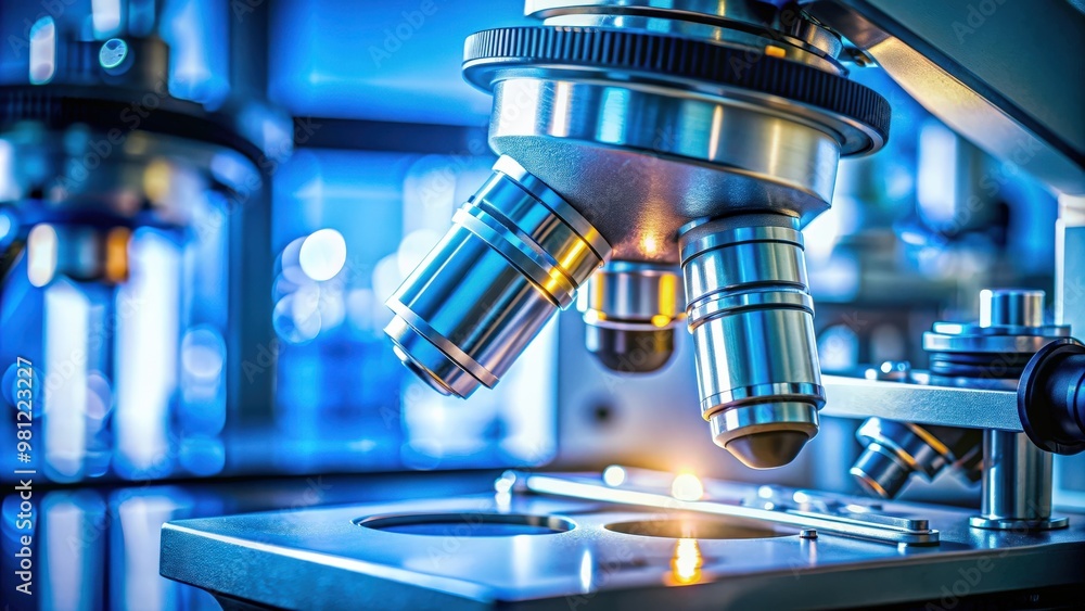 Close-up of microscope lens in laboratory setting, microscope, close-up, metal, lens, laboratory, science, research Close-up of microscope lens in laboratory setting, microscope, close-up, metal, lens, laboratory, science, research