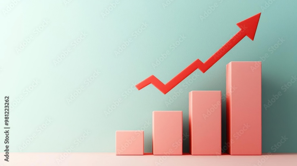 Fototapeta premium Business chart, with rising graph, 3D illustration, copy space for text,