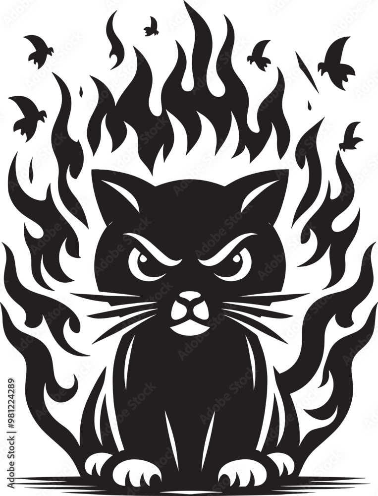 Angry Cat Silhouette isolated on a white background Minimalist cute cat vector shape Angry Cat Silhouette isolated on a white background Minimalist cute cat vector shape