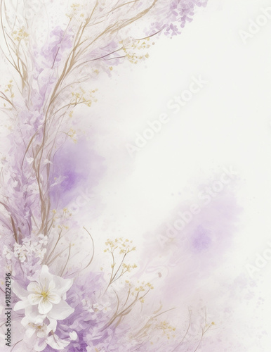 watercolor floral background - abstract purple floral background with white flowers - Generative AI