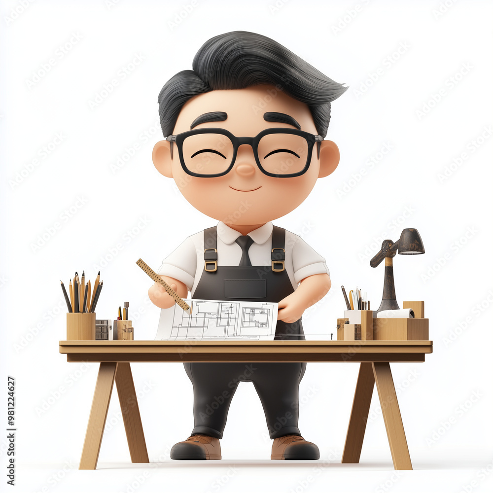 a 3D Asian cartoon character in various occupational costumes and professional working poses a 3D Asian cartoon character in various occupational costumes and professional working poses