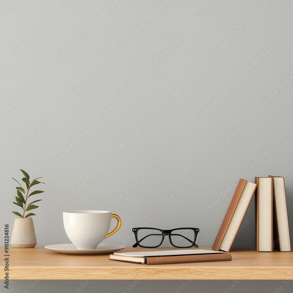Office desk, organized with business essentials, 3D illustration, copy space for text, Office desk, organized with business essentials, 3D illustration, copy space for text,