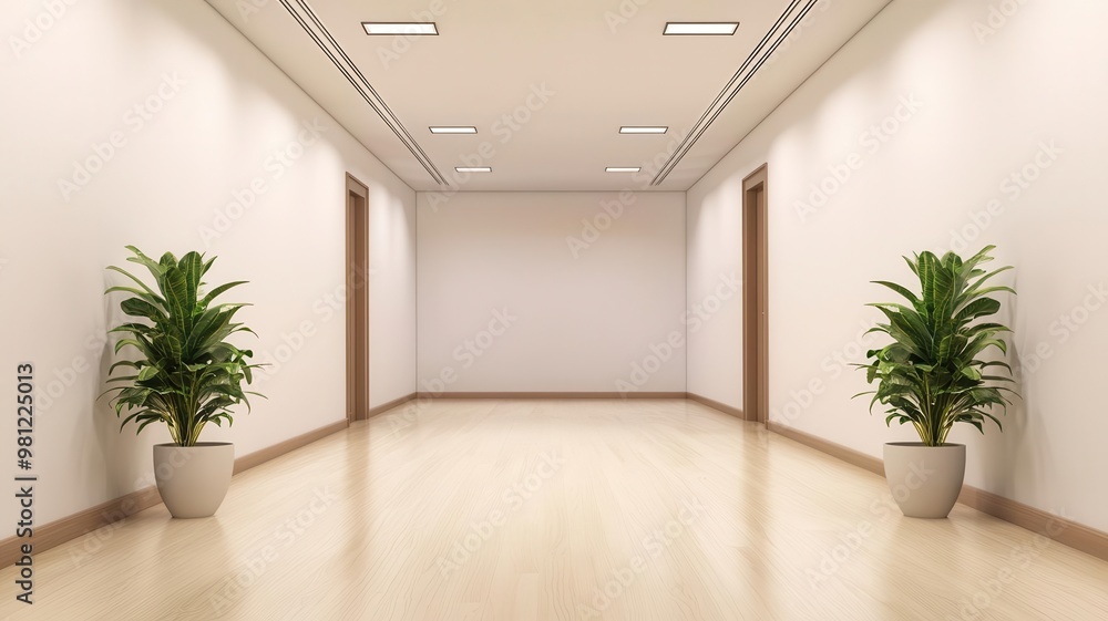 Fototapeta premium Office hallway, lined with business offices, 3D illustration, copy space for text,