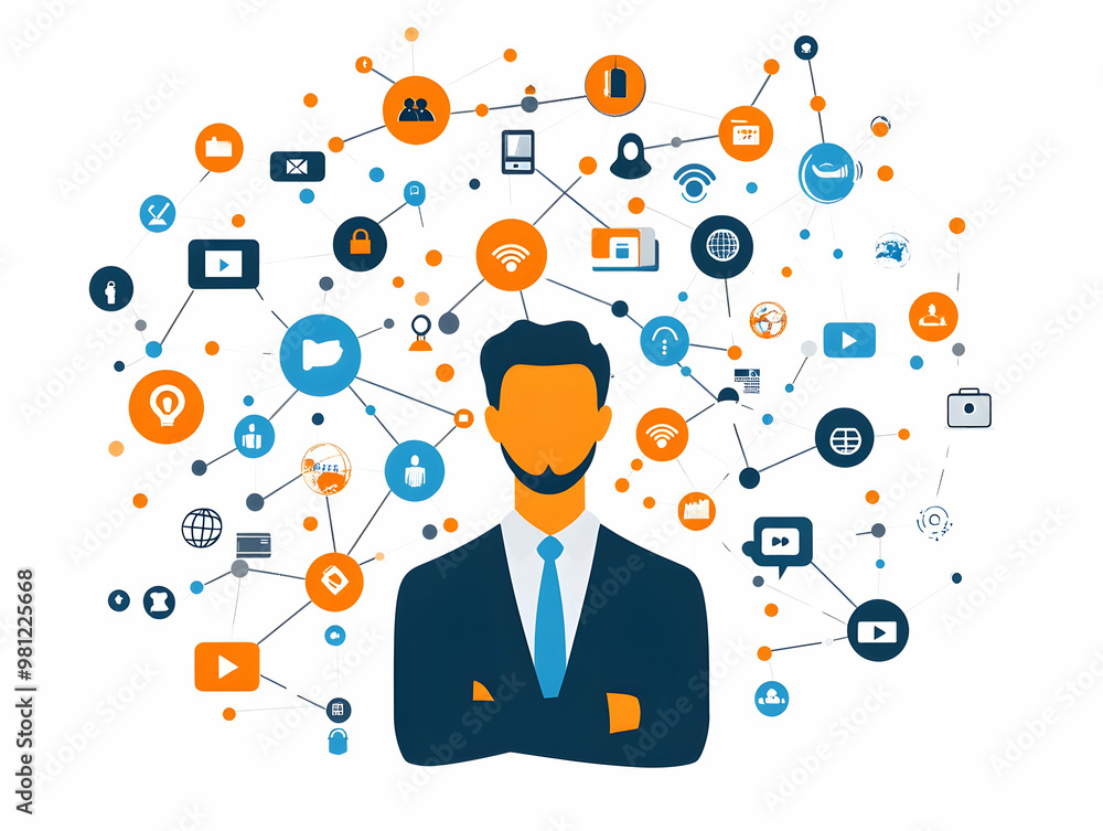 Flat Vector Illustration of Politician's Social Media Influence Web Concept with Connection Strengths and Engagement Statistics on White Background Flat Vector Illustration of Politician's Social Media Influence Web Concept with Connection Strengths and Engagement Statistics on White Background