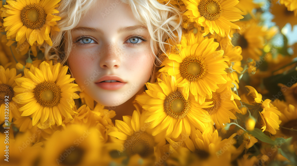 Woman Among Sunflowers - Radiant and Natural Woman Among Sunflowers - Radiant and Natural