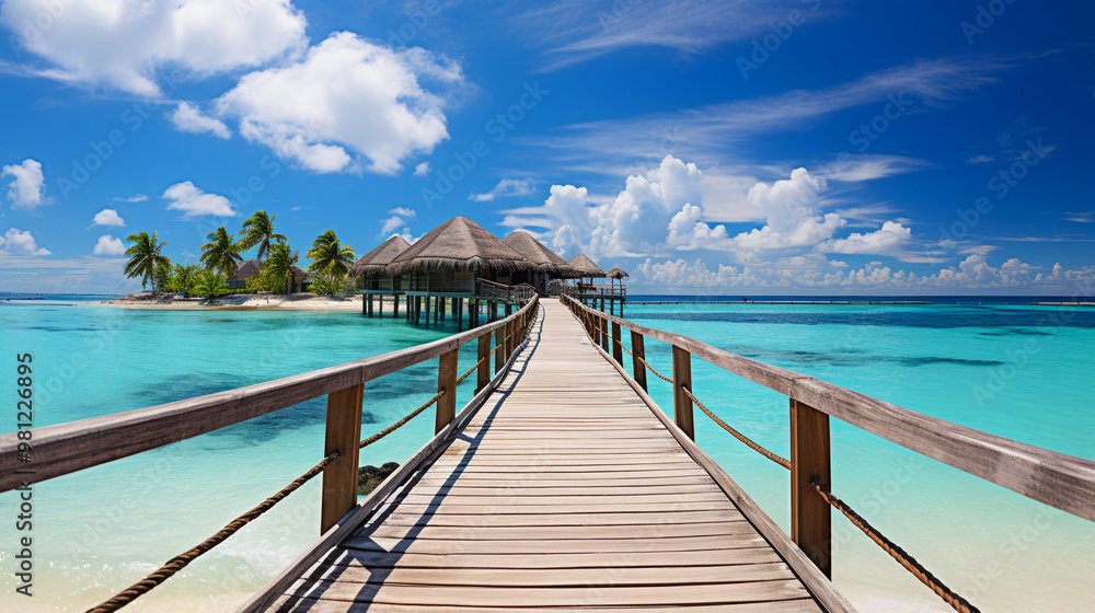 Fototapeta premium Serene Seascape on a Luxurious Vacation. Beautiful Beachside View