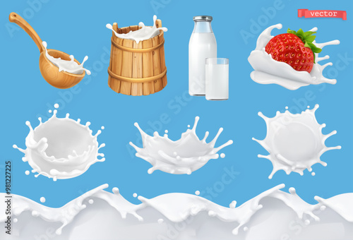 Milk, 3d realistic vector set