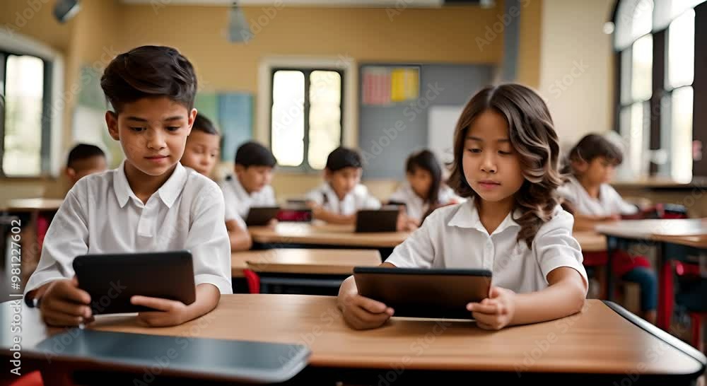 Student children with tablet at home. Student children with tablet at home.