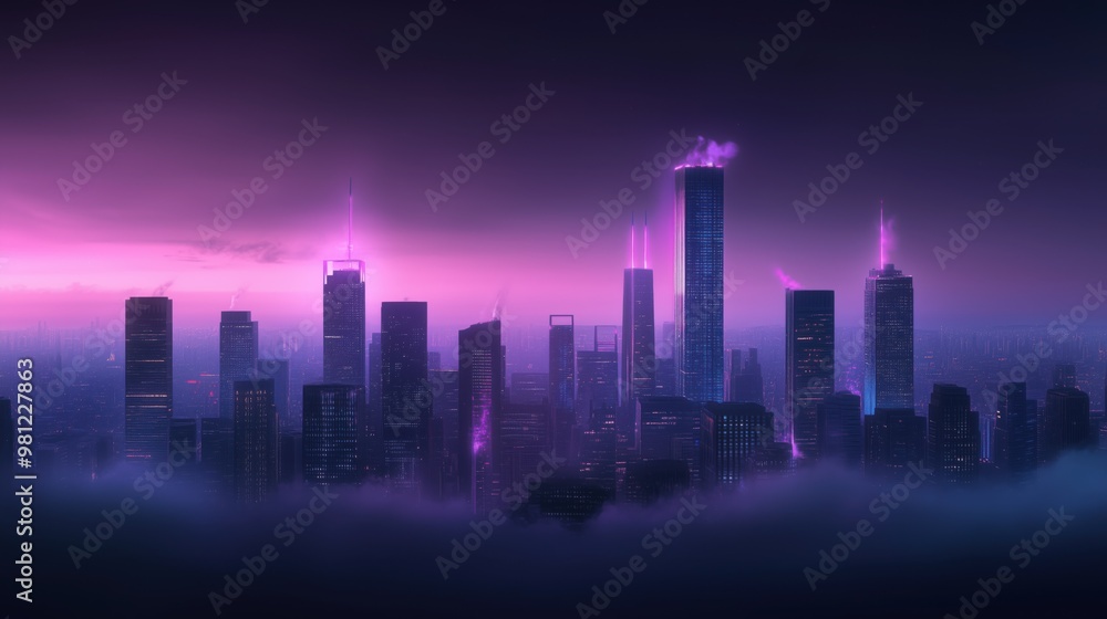 A vibrant city skyline emerges through mist, illuminated by neon lights, creating a futuristic and atmospheric landscape. A vibrant city skyline emerges through mist, illuminated by neon lights, creating a futuristic and atmospheric landscape.