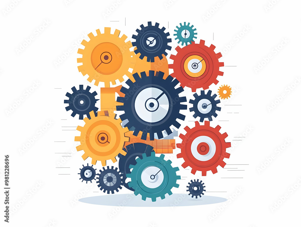 Flat Vector Illustration of Interlocking Gears for Vote Counting Mechanism - Close Up with Zoom Out Effect, Isolated on White Background for Tallying Information Flat Vector Illustration of Interlocking Gears for Vote Counting Mechanism - Close Up with Zoom Out Effect, Isolated on White Background for Tallying Information