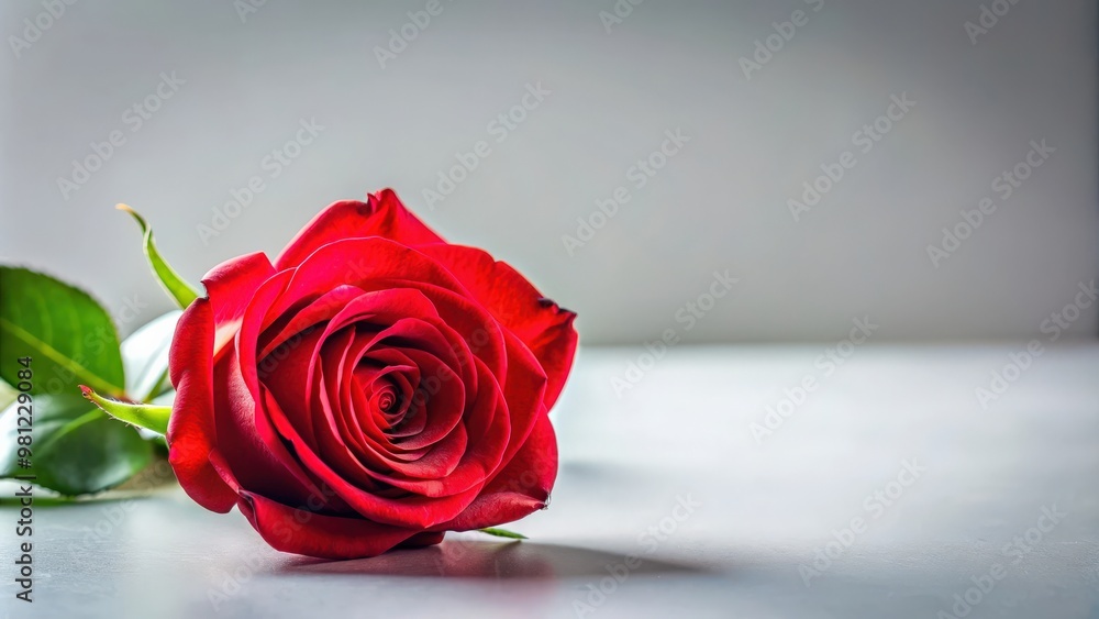 Fototapeta premium Red rose isolated on light background, red rose, flower, isolated, romantic, petals, love, symbol, beauty, bloom, flora