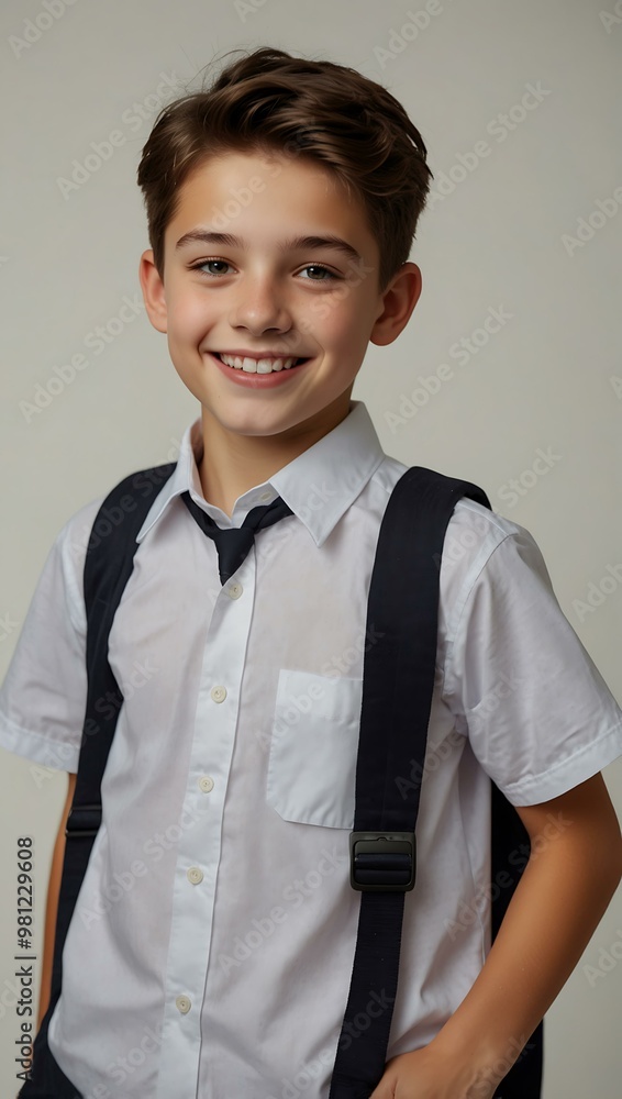 Cheerful middle school student in uniform, on a white background with space for text. Cheerful middle school student in uniform, on a white background with space for text.