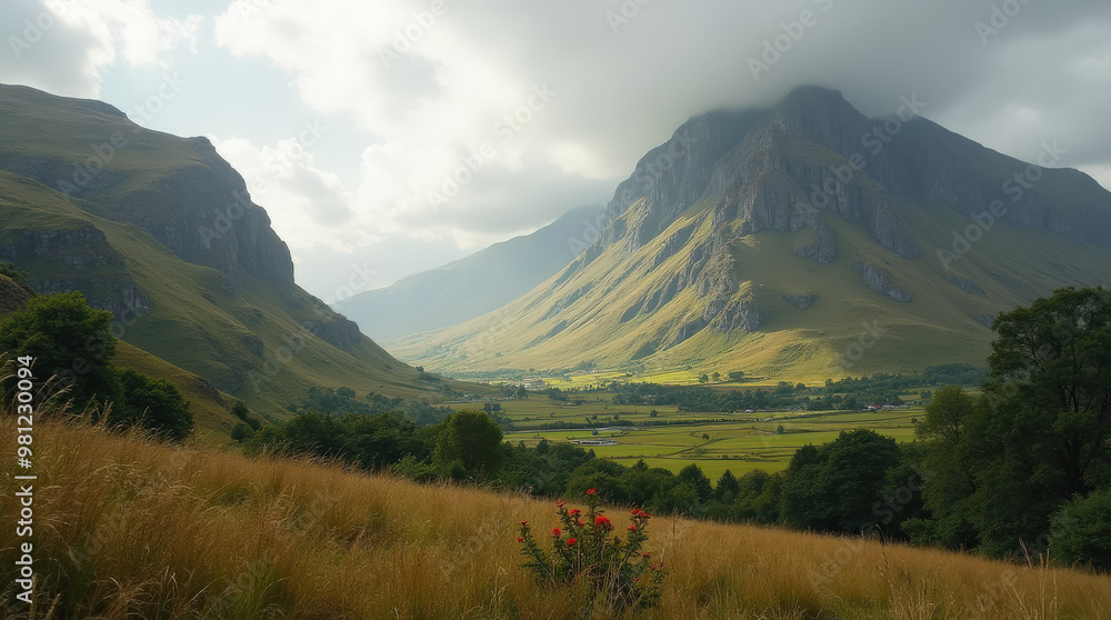 Fototapeta premium Stunning Aerial Views of Ireland's Verdant Valleys and Majestic Cliffs for Travel and Nature Photography Enthusiasts