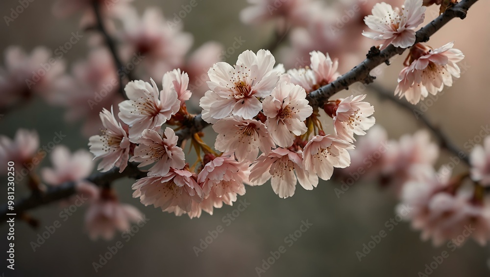 Cherry blossom branches with soft pink petals in a dreamy setting. Cherry blossom branches with soft pink petals in a dreamy setting.