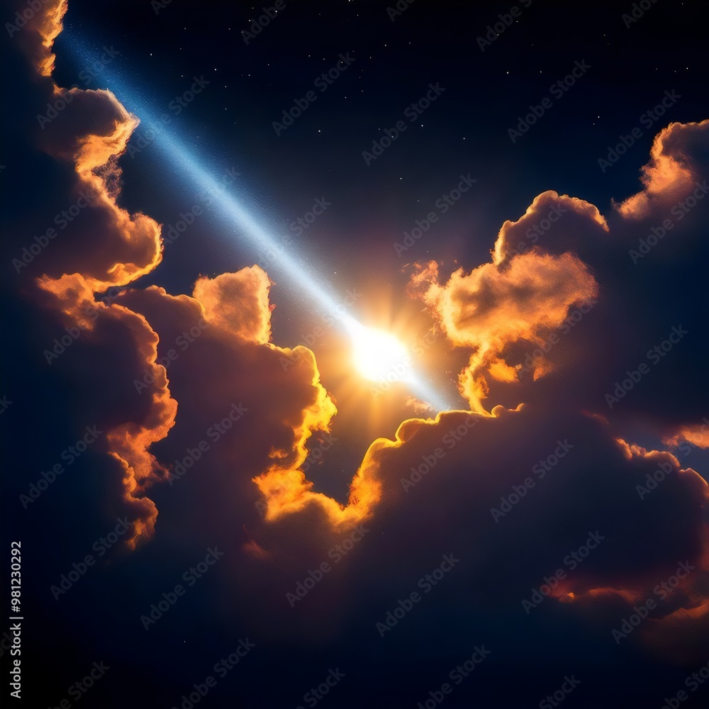 Fototapeta premium Sunset in the clouds. 3D visualization of the evening sky.