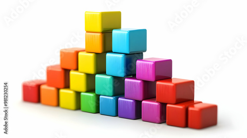 3D Poll Graph Building Blocks Concept: Minimal Design Showcasing Rising & Falling Poll Numbers, Isolated on White Background for Trend Analysis