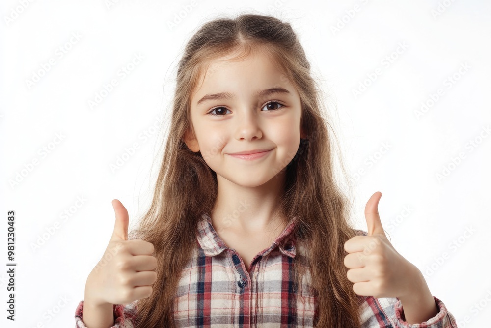 Portrait of a beautiful and confident girl showing thumbs up isolated one white Portrait of a beautiful and confident girl showing thumbs up isolated one white