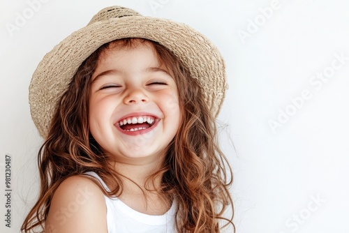 A portrait of a laughing fashion little girl; isolated on the white background