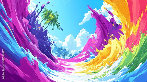 Wallpaper Mural Colorful Paint Waves Crashing  with Summer Sky Torontodigital.ca