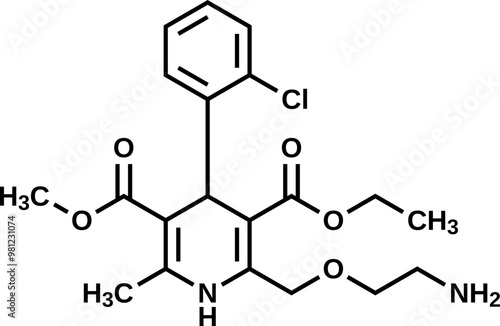 Amlodipine structural formula, vector illustration