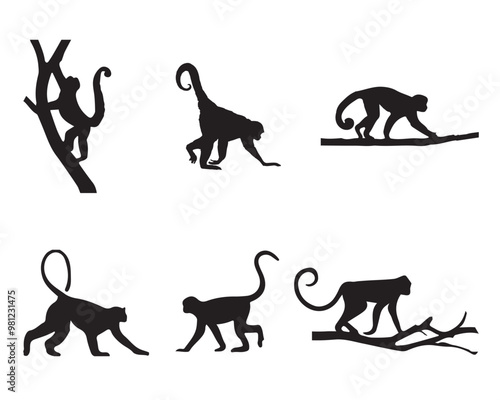 Set of monkey silhouette designs