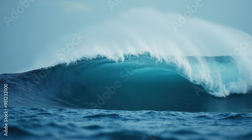 Stunning Ocean Wave Photography Capturing Powerful Curling Waves and Deep Blue Sea Energy - Ideal for Surfing and Coastal Themes