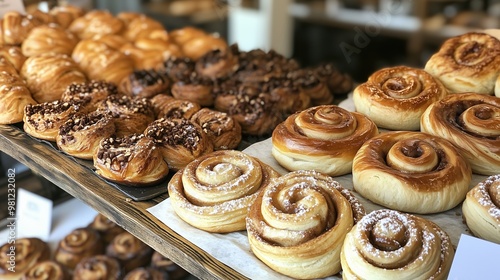 Vintage Bakery Shelf with Danish Pastries photo