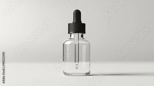 A sleek glass dropper bottle with a black lid, perfect for essential oils, serums, or herbal extracts displayed on a minimalist background.