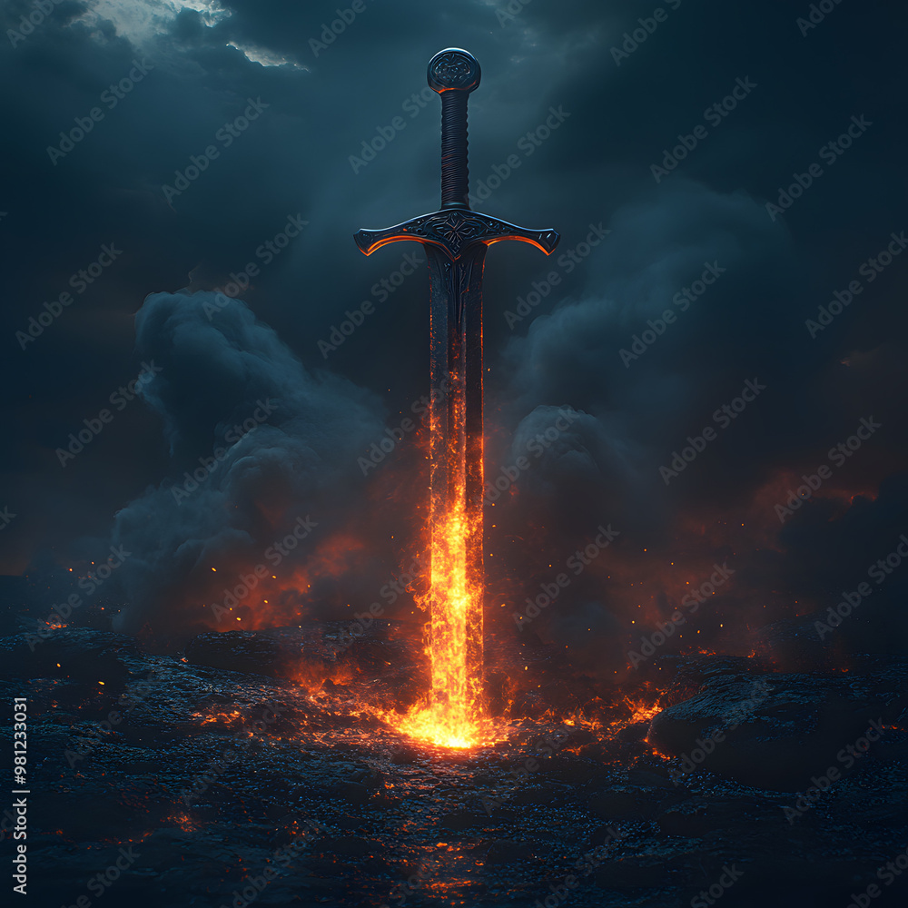 “Sword Stuck in Stone Surrounded by Smoke and Fire in a Dramatic Scene”
“Sword Stuck in Stone Surrounded by Smoke and Fire in a Dramatic Scene”