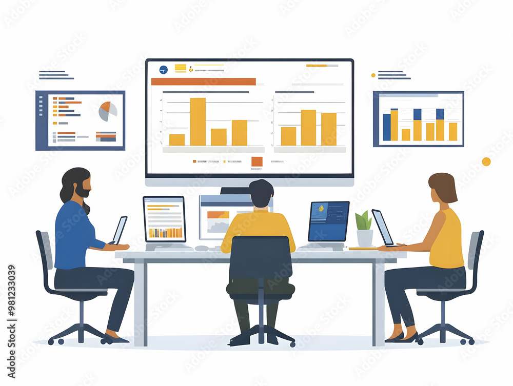 Flat Vector Illustration of a Diverse Team Working on Poll Aggregation Website, Showcasing Data Analysis for Political Predictions - Smart Business Concept Flat Vector Illustration of a Diverse Team Working on Poll Aggregation Website, Showcasing Data Analysis for Political Predictions - Smart Business Concept