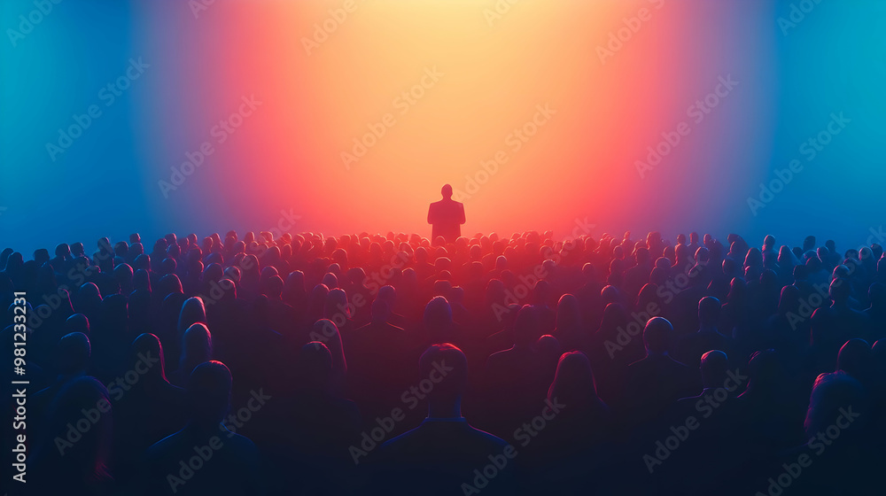 Obraz premium 3D Gradient Campaign Rally Silhouettes: Dynamic Soft Blue Background for Political Messaging with Wide Copy Space - Iconic Design