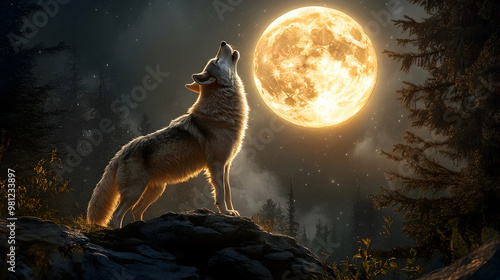 wolf howling at the moon photo