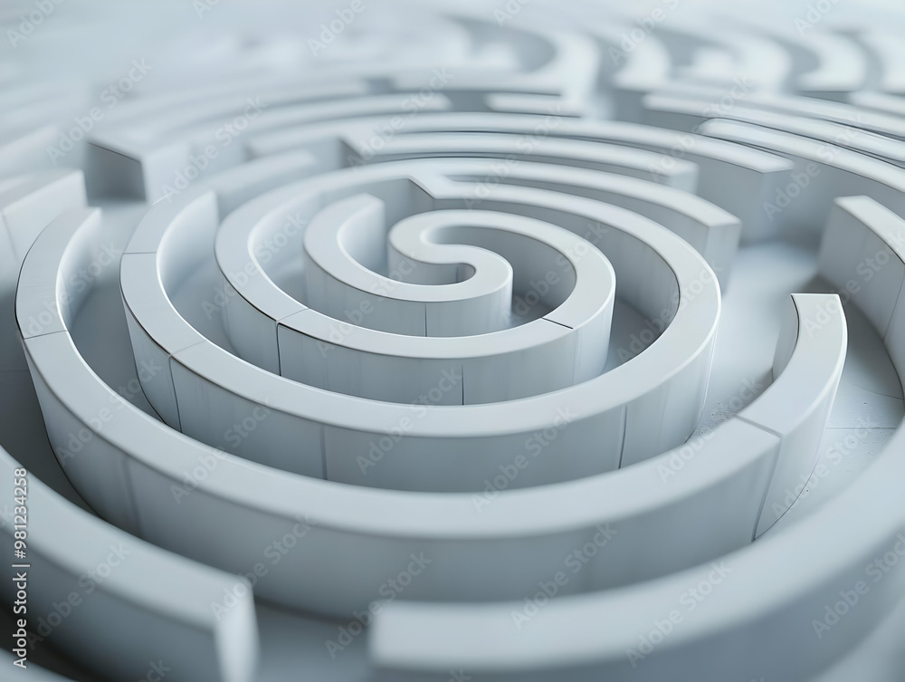 Journey Through a Blurred White Labyrinth: Medium Shot Illustrating the Path to Mental Wellness for Janeiro Branco in a Simple Flat Vector Style Journey Through a Blurred White Labyrinth: Medium Shot Illustrating the Path to Mental Wellness for Janeiro Branco in a Simple Flat Vector Style