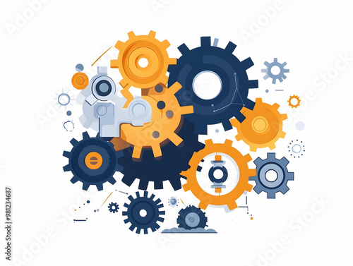 Flat Glossy Prediction Algorithms in Motion: Close-Up of Intricate Gears and Cogs for Forecasting Accuracy - Simple Vector Illustration on Dark Background