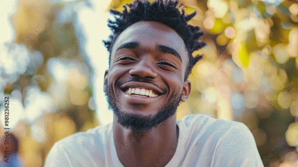 A person caught in a spontaneous smile while interacting with friends or family. A person caught in a spontaneous smile while interacting with friends or family.
