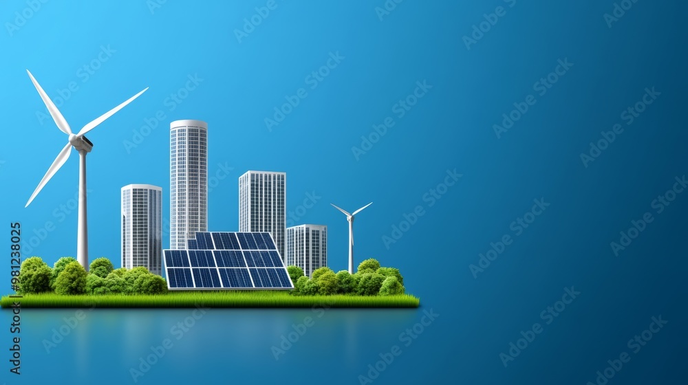 Green City with Wind Turbines and Solar Panels Green City with Wind Turbines and Solar Panels