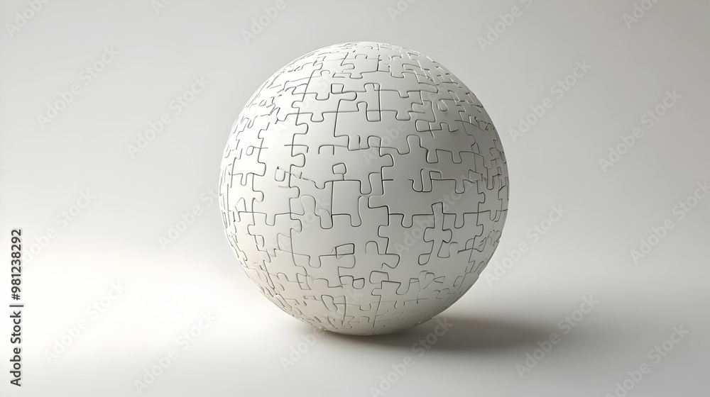 3D Floating White Jigsaw Globe Concept - Close-Up of Self-Assembling Puzzle Globe Promoting Global Mental Health Awareness on Isolated White Background 3D Floating White Jigsaw Globe Concept - Close-Up of Self-Assembling Puzzle Globe Promoting Global Mental Health Awareness on Isolated White Background