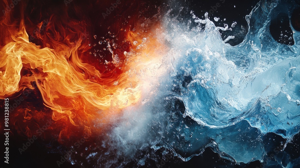 Abstract Fire and Water Clashing in Mid-Air Abstract Fire and Water Clashing in Mid-Air