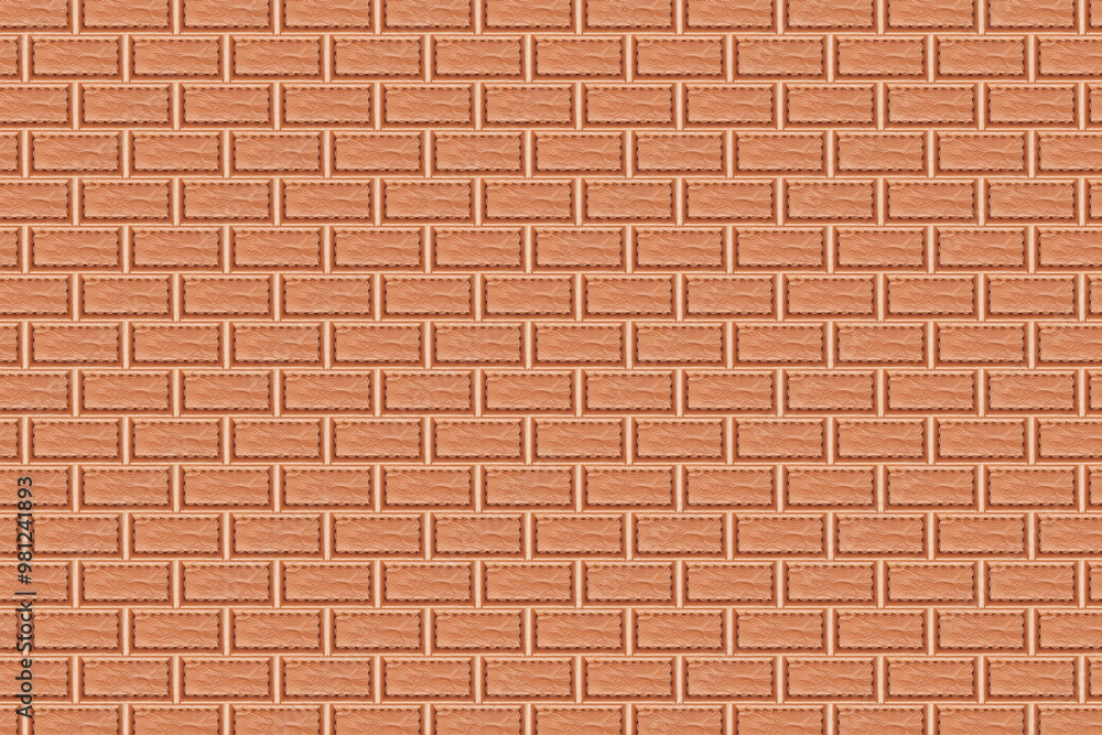 Obraz premium Brick wall with a pattern of leather rectangles. Artistic design featuring patchwork in the shape of a wall. Unique background with sewing patches creating a textured wall appearance.