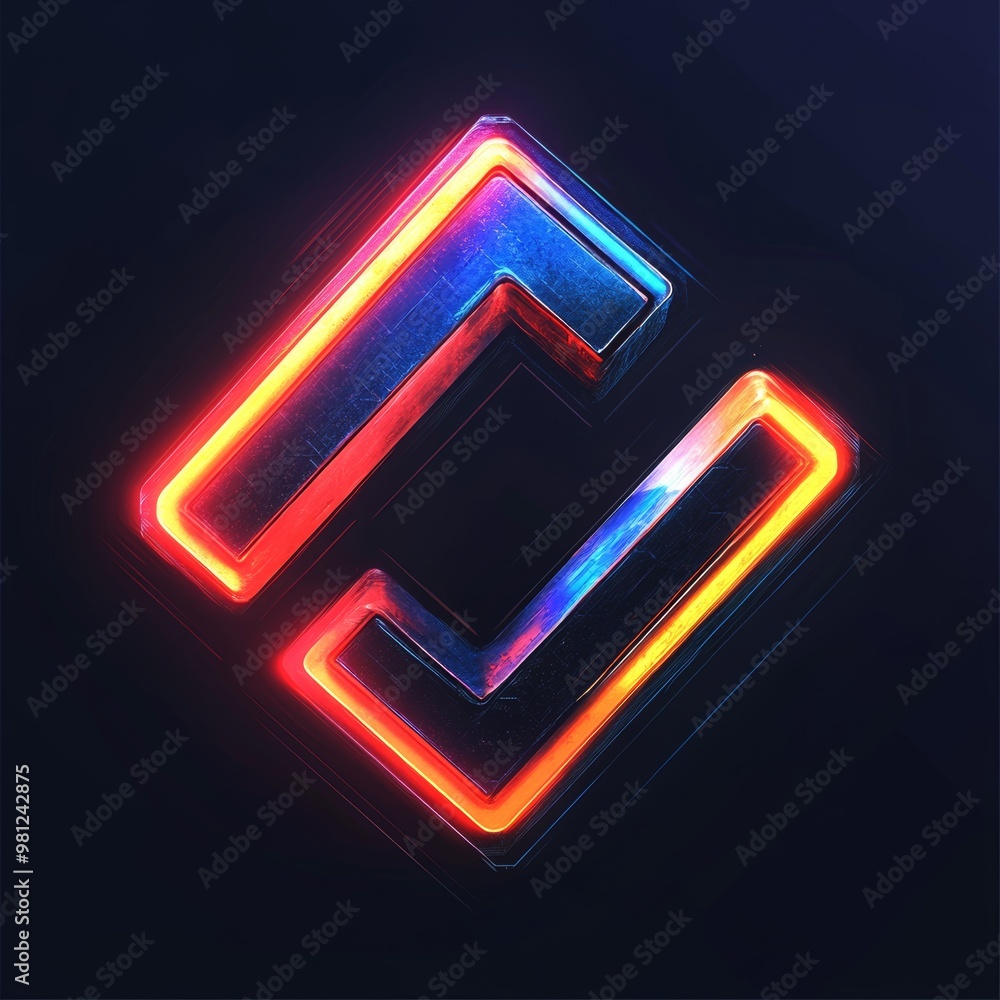 Abstract Neon Checkmark Symbol on Black Background Abstract Neon Checkmark Symbol on Black Background
