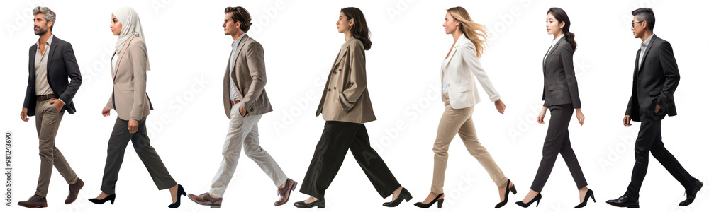 Diverse professionals walking confidently png cut out element set Diverse professionals walking confidently png cut out element set