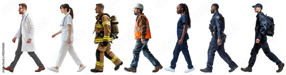 Diverse professionals walking together png cut out element set Diverse professionals walking together png cut out element set