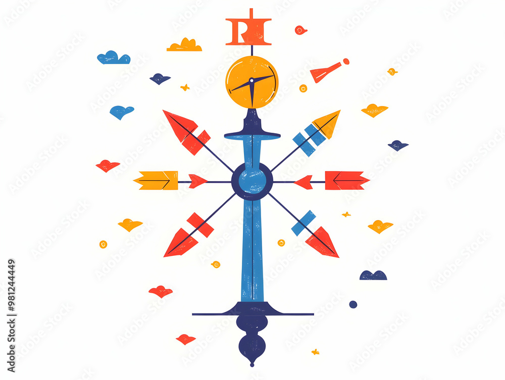 Flat Voter Turnout Weather Vane Concept: Vector Illustration with Rotating Arrows Representing Voter Levels, Isolated on White for Turnout Statistics Flat Voter Turnout Weather Vane Concept: Vector Illustration with Rotating Arrows Representing Voter Levels, Isolated on White for Turnout Statistics