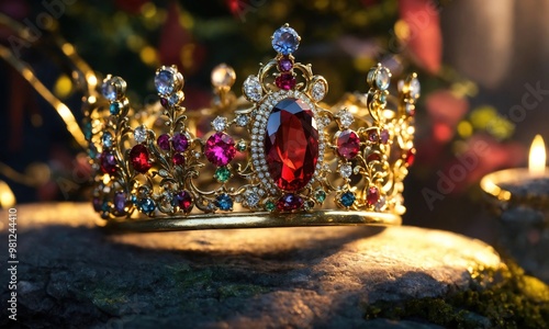 low key image of beautiful queen/king crown. vintage filtered. fantasy medieval period. selective focus. ai generative