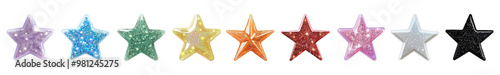 Colorful glittery star png cut out element set