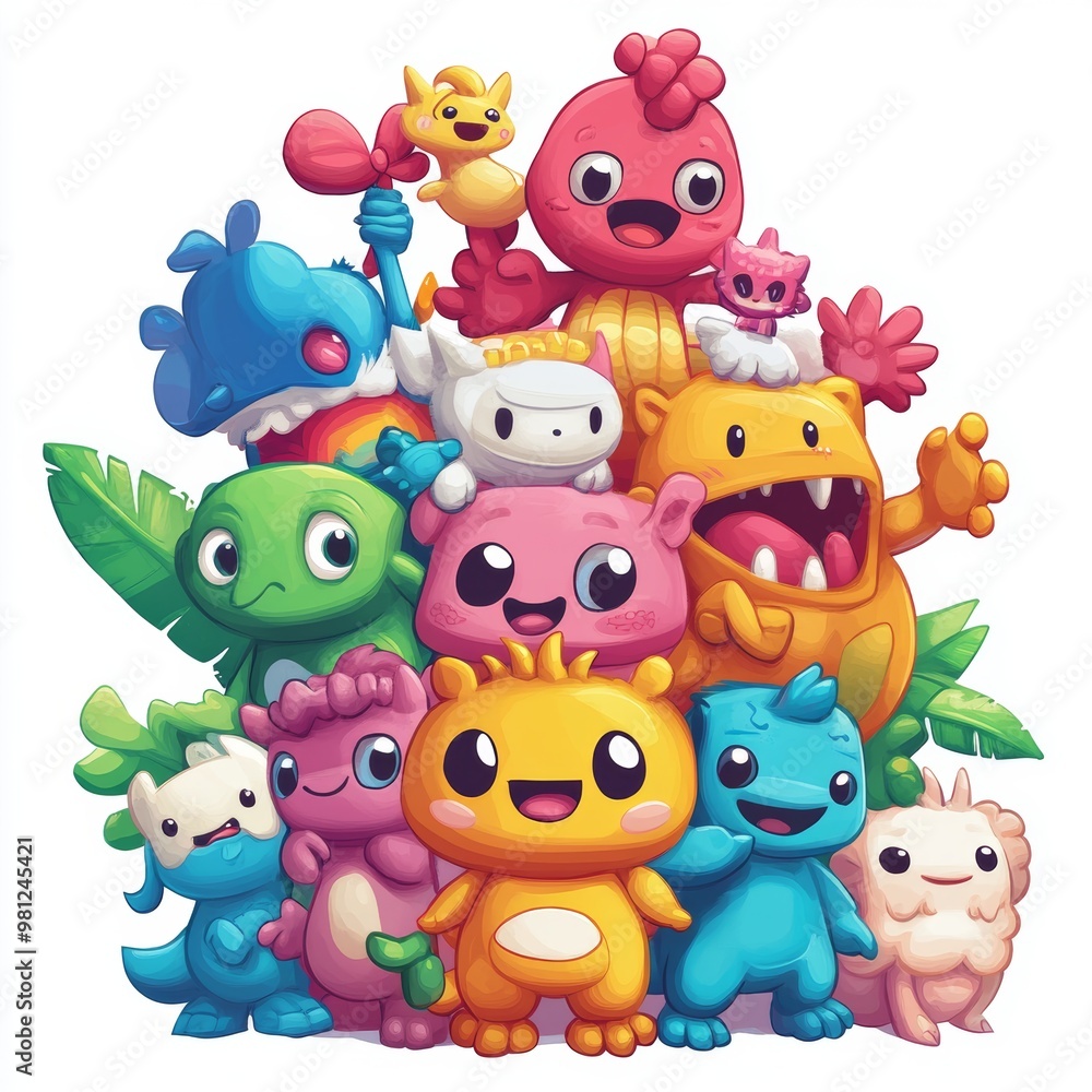 Naklejka premium Cute Cartoon Monsters Group Illustration