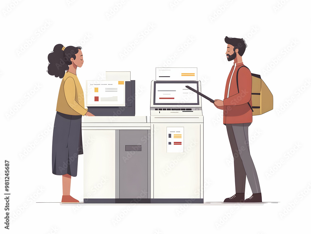 Flat Vector Illustration of Poll Workers Verifying Voter Identities - Medium Shot Emphasizing Integrity in the Voting Process with Detailed ID Checks Flat Vector Illustration of Poll Workers Verifying Voter Identities - Medium Shot Emphasizing Integrity in the Voting Process with Detailed ID Checks